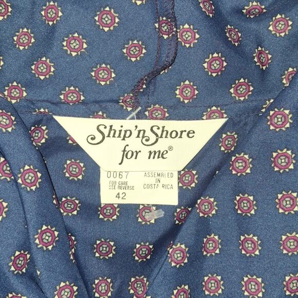 Vintage 60s Ship'n Shore Nautical Blouse Size L Blue Red Bow Collar Retro Mod - Picture 8 of 10